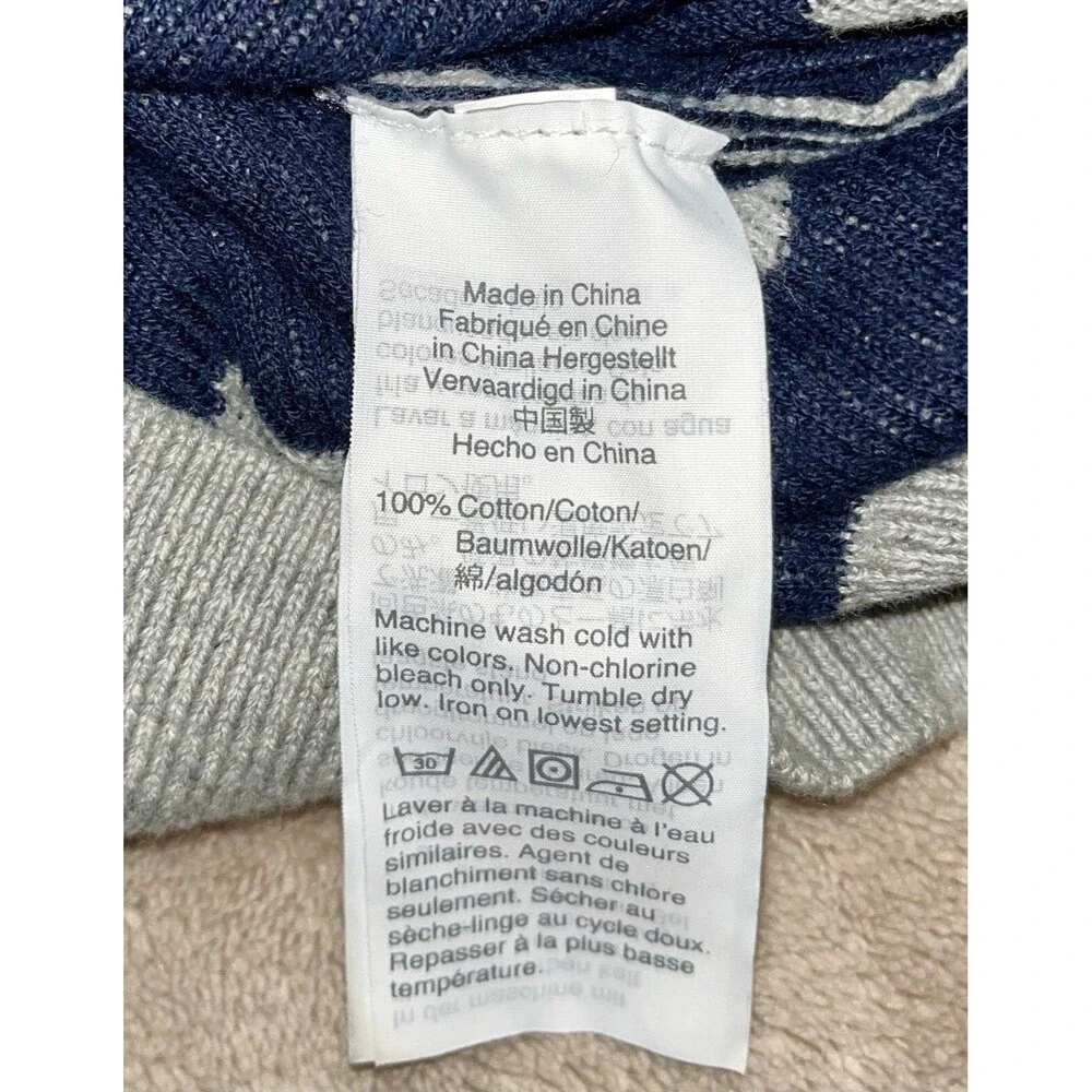 J.Crew Womens Cotton Teddie Sweater Gray Navy Polka Dot Crew Neck Pullover Sz XS